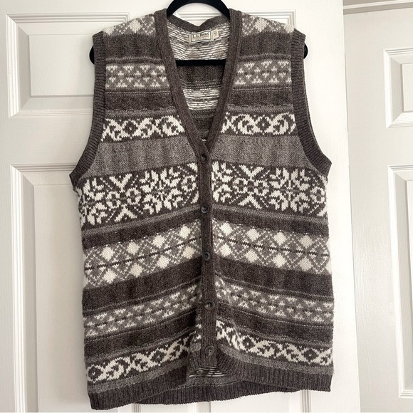 L.L. Bean Wool Fisherman Vest Vintage Knit Coastal Brow Tan Size L - Picture 1 of 13